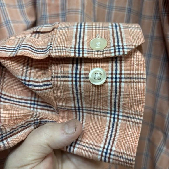 Izod Big & Tall Men's Button Down Collared 3XL Shirt Peachy Pink Plaid Color EUC - Picture 5 of 8